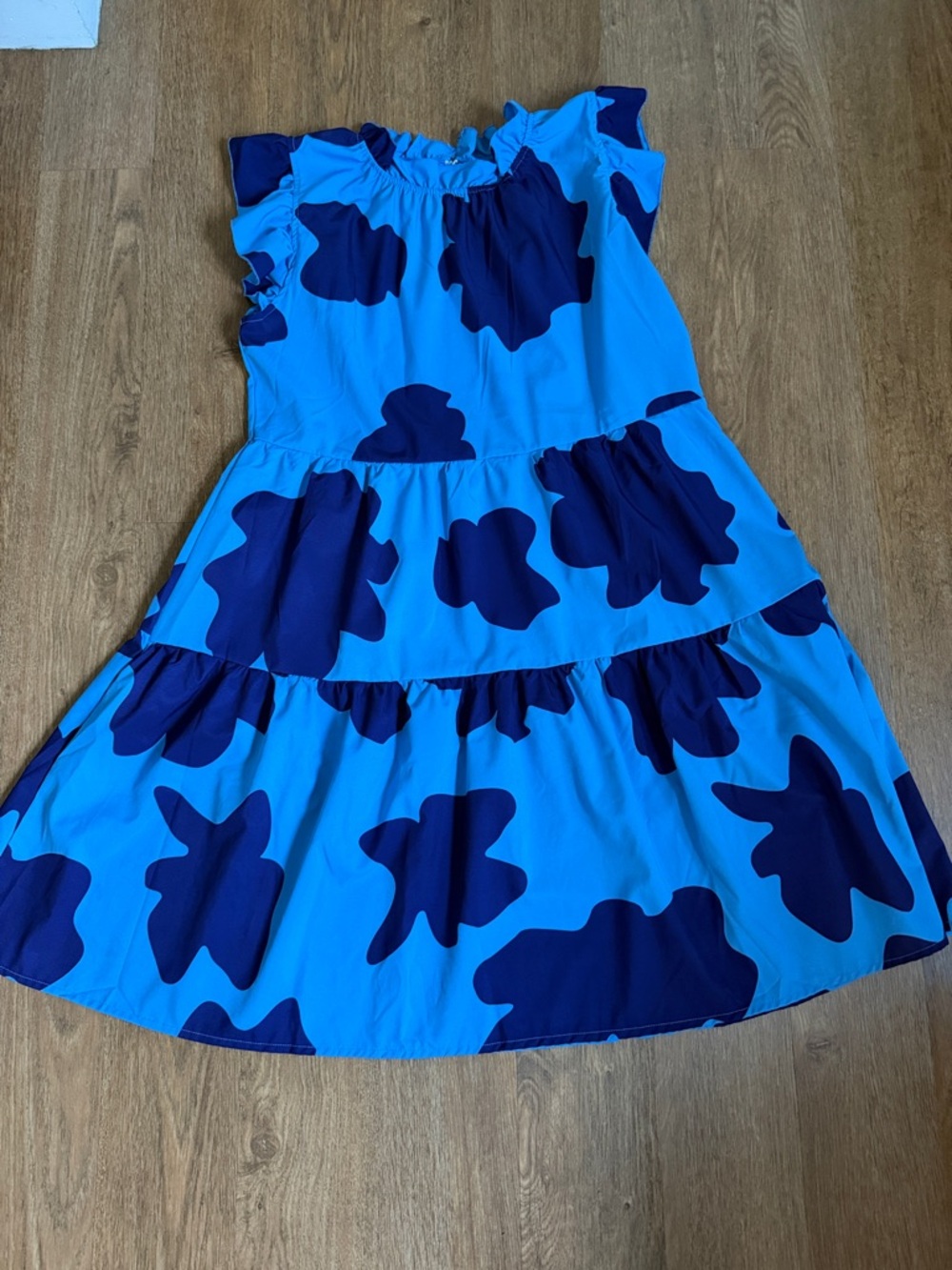 Blue Floral-Print Ruffle Tiered Kids Dress - Picture 2 of 5